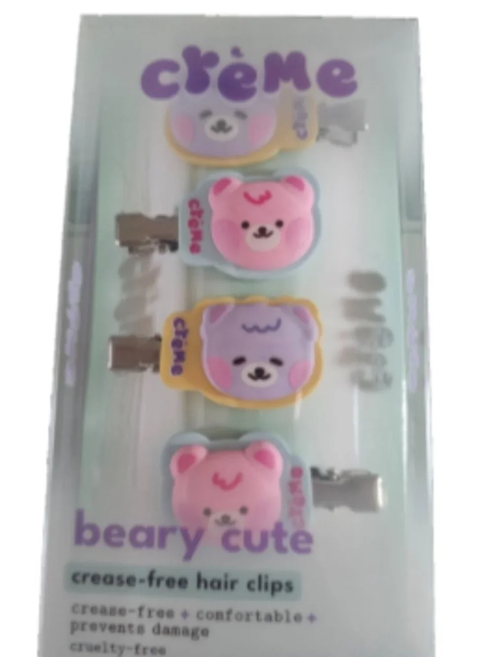 Crème Beary Cute Pink & Purple Bear Crease Free Hair Clips- 4 Piece